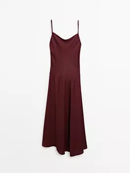 Платье-комбинация миди с бретелями Massimo Dutti, бургунди