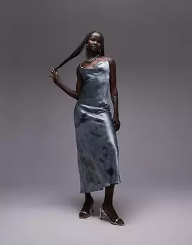 Платье-комбинация миди с минеральным принтом Topshop и воротником-хомутом