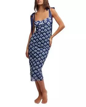 Платье-комбинация миди с принтом Got Glam Free People, синий