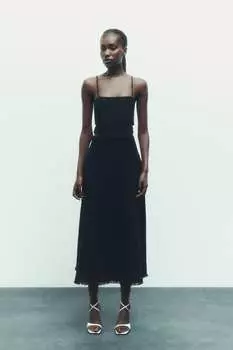 Платье-комбинация миди с вырезами ZARA, черный