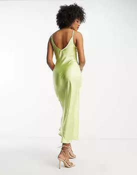 Платье-комбинация миди с высоким верхом ASOS DESIGN Tall из чеканного атласа салатового цвета