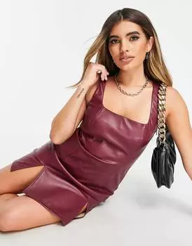 Платье-комбинация мини с эффектом кожи цвета бычьей крови ASOS DESIGN