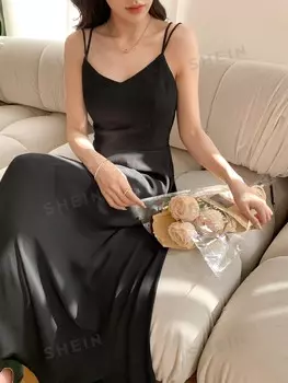 Платье-комбинация, Однотонное, крест-накрест, с открытой спиной Dazy, черный