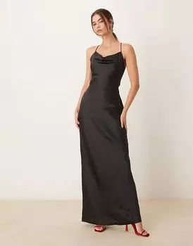 Платье-комбинация OMNES Ginny Maxi Strappy из атласа черного цвета