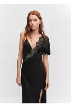 Платье-комбинация с асимметричными рукавами Mango, черный