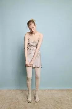 Платье-комбинация с бисером и вышивкой ZARA, серый