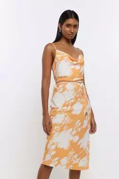 Платье-Комбинация с драпированным вырезом River Island, оранжевый