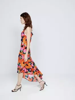 Платье-комбинация с глубоким вырезом и цветочным принтом по бокам Raey, красный