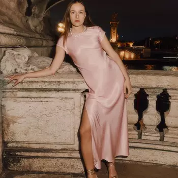 Платье-Комбинация с короткими рукавами из блестящего крепа Anna October, розовый