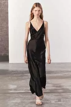 Платье-комбинация с кроссовером ZARA, черный
