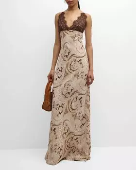 Платье-комбинация с кружевным лифом Susanna и принтом пейсли L'Agence, цвет Ivory Multi Boute Paisley