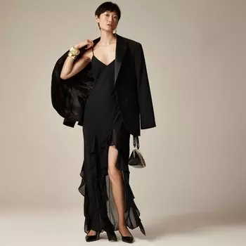 Платье-Комбинация с оборками из шифона J.Crew, черный
