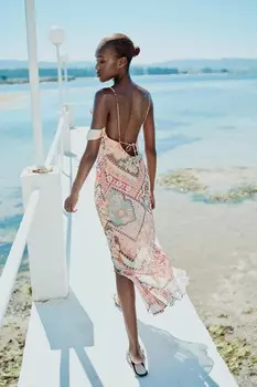 Платье-комбинация с принтом патчворк ZARA, разноцветный