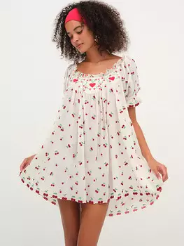 Платье-Комбинация с вишнями, расшитое бисером For Love & Lemons, красный