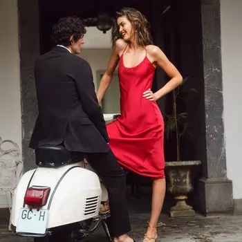 Платье-Комбинация с воротником-хомутиком из атласа J.Crew, красный