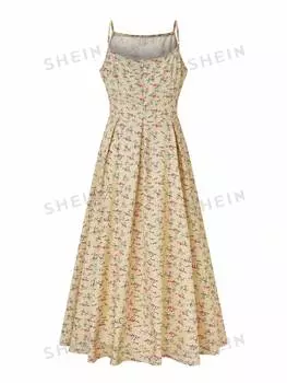 Платье-комбинация Shein Mod с цветочным принтом, абрикосовый