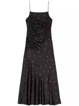 Платье-комбинация со сборками GANNI, черный