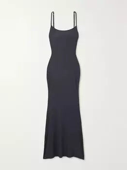 Платье-комбинация Soft Lounge Rib Длинное из эластичного модала - Графит Skims, черный