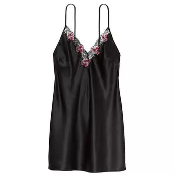 Платье-комбинация Victoria's Secret Lace-Trim Satin, черный