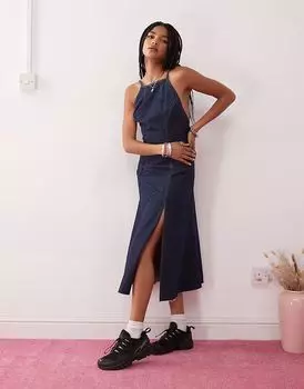 Платье-комбинезон из денима COLLUSION с разрезом после полоскания