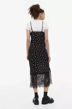 Платье-комбинезон из крепа с кружевом H&M, черный