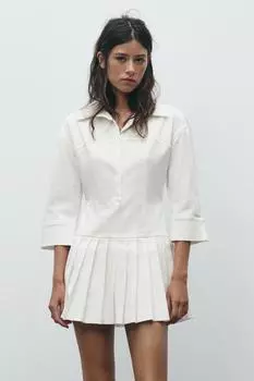 Платье-комбинезон с воротником ZARA, белый