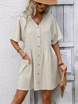 Платье-комбинезон женское Shein Vcay с V-образным вырезом, абрикосовый