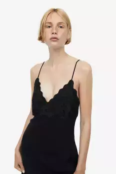 Платье комбинезонного типа с кружевными деталями H&M, черный