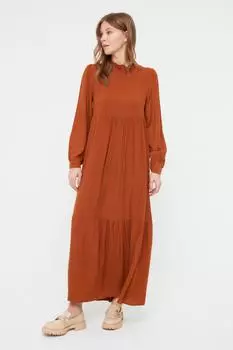Платье - Коричневое - А-силуэт Trendyol Modest, коричневый