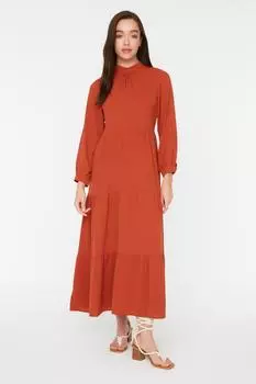 Платье - Коричневое - А-силуэт Trendyol Modest, коричневый