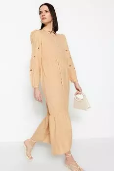 Платье - Коричневое - Базовое Trendyol Modest, коричневый