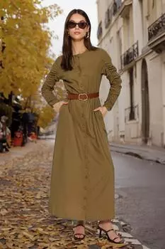 Платье - Коричневое - Платье-рубашка Trendyol Modest, коричневый