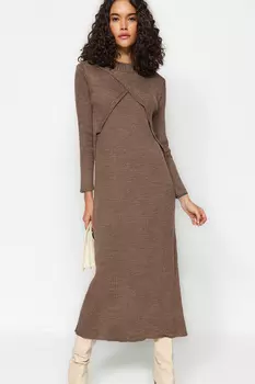 Платье - Коричневое - Свободное Trendyol Modest, коричневый