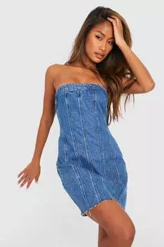 Платье-корсет из денима со швами Boohoo, синий