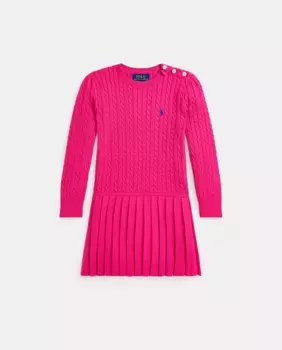 Платье косой вязки для девочки цвета фуксии Polo Ralph Lauren, фуксия