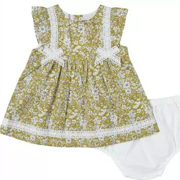 Платье крючком Liberty для девочек в горчичном цвете Petit Confection, цвет mustard