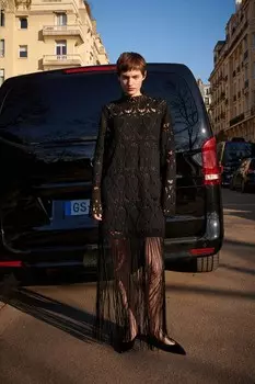 Платье крючком с отделкой бахромой H&M, черный