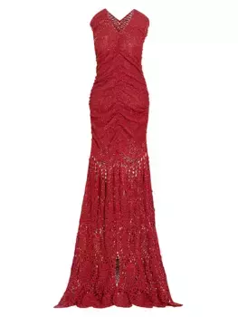 Платье крючком со сборками и V-образным вырезом Alejandra Alonso Rojas, красный