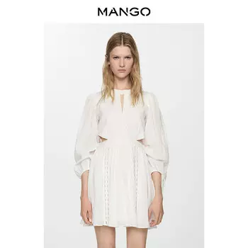 Платье кружевное Mango с пышными рукавами, белый