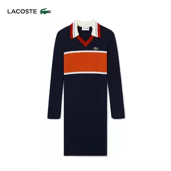 Платье Lacoste с V-образным вырезом, темно-синий / красный