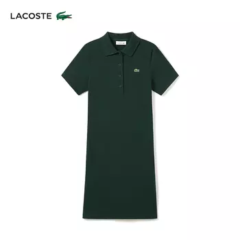 Платье Lacoste с воротником-поло и короткими рукавами, темно-зеленый