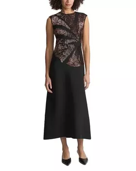 Платье Lafayette 148 New York с короткими рукавами и расшитым вручную бисером, черный