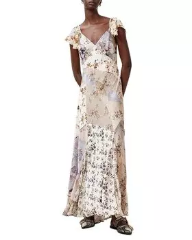 Платье Lala Floral сатин с рукавами-крылышками ALLSAINTS, оранжевый