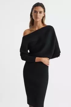 Платье Lara в рубчик с открытыми плечами Reiss, черный