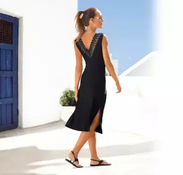 Платье LASCANA трикотажное, с кружевной вставкой сзади, без рукавов, элегантное, повседневное, черный