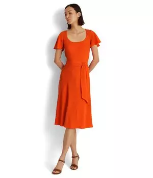 Платье LAUREN Ralph Lauren, Belted Crepe Flutter-Sleeve Dress