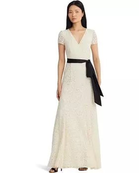 Платье LAUREN Ralph Lauren Belted Lace Gown, цвет Mascarpone Cream/Black