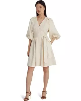 Платье LAUREN Ralph Lauren Belted Linen Bubble-Sleeve, цвет Mascarpone Cream