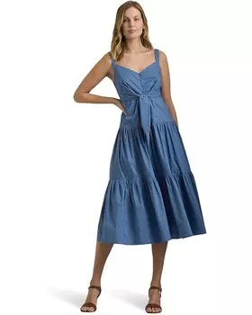 Платье LAUREN Ralph Lauren Cotton-Blend Tie-Front Tiered, цвет Pale Azure