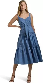 Платье LAUREN Ralph Lauren Cotton-Blend Tie-Front Tiered Dress, цвет Pale Azure
